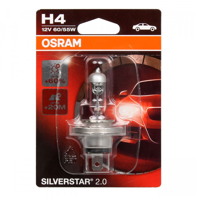 Bec Osram H4 12V 60/55W P43T Silverstar 2.0 +60% Blister 64193SV2-01B