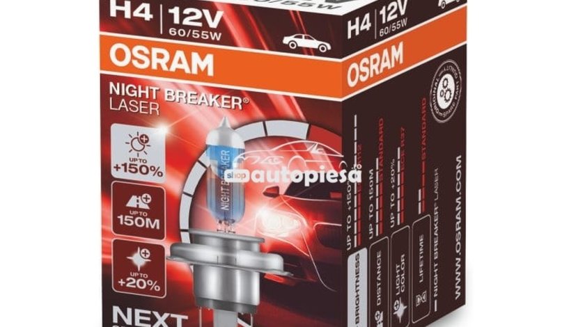 Bec Osram H4 Night Breaker Laser Next Gen (+150% lumina) 12V 55W 64193NL piesa NOUA