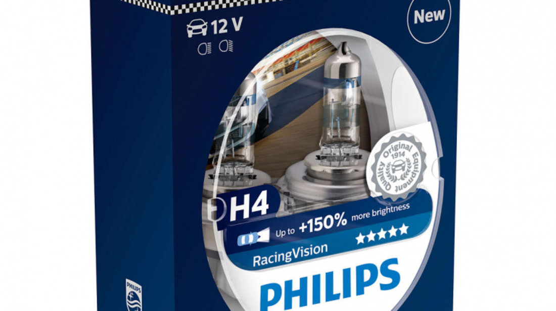 Bec Philips H4 P43T 12V 60/55W Racing Vision Set 2 Buc 12342RVS2