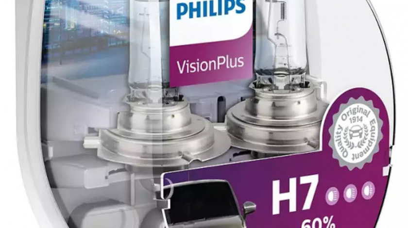 Bec Philips H7 12V 55W VisionPlus +60% Set 2 Buc 12972VPS2