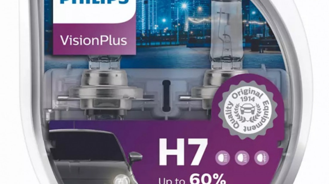 Bec Philips H7 12V 55W VisionPlus +60% Set 2 Buc 12972VPS2