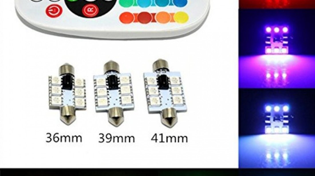 Bec SOFIT 36MM. RGB CU TELECOMANDA - 6 LED SMD 5050 RGB 12V (pret/set) VistaCar