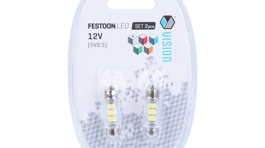 Bec Vision Festoon Sv8.5 36mm 12v 6x 2835 Smd Led, Alb, 2 Buc 58345