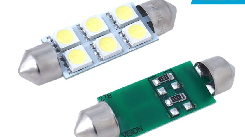 Bec Vision Festoon Sv8.5 41mm 12v 6x 5050 Smd Led, Alb, 2 Buc 58948