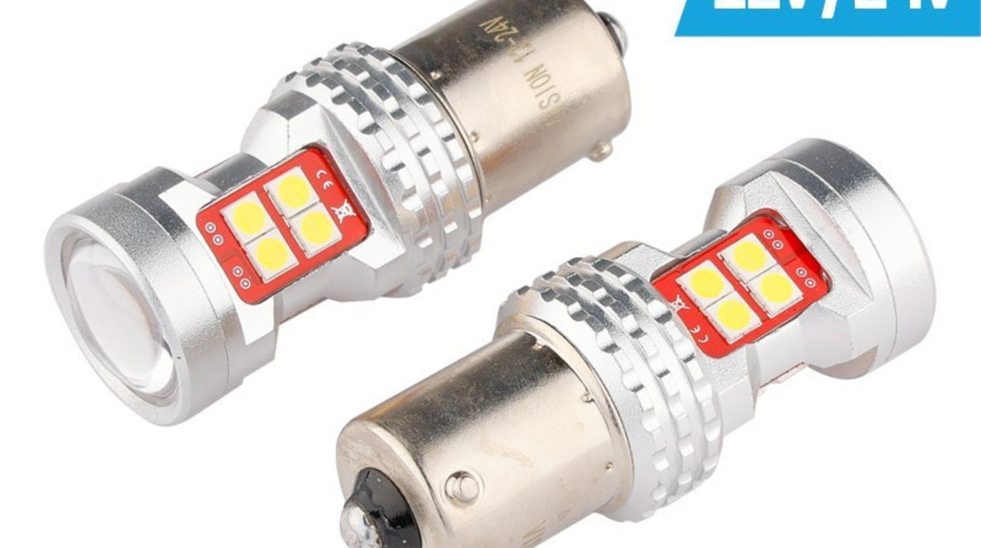 Bec Vision R5w / R10w Ba15s 12/24v 13x 3030 Smd Led, Nepolar, Canbus, Alb, 2 Buc. 58310