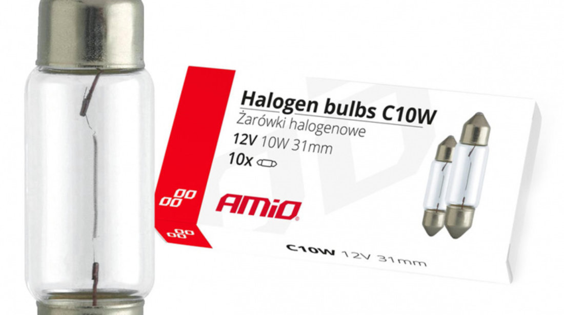 Becuri Cu Halogen C10w Festoon 31mm 12v 10buc Amio 02555