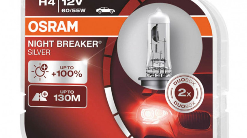 Becuri Cu Halogen Osram H4 12v Night Breaker Silver +100% /2 Buc Amio O-64193NBS-HCB