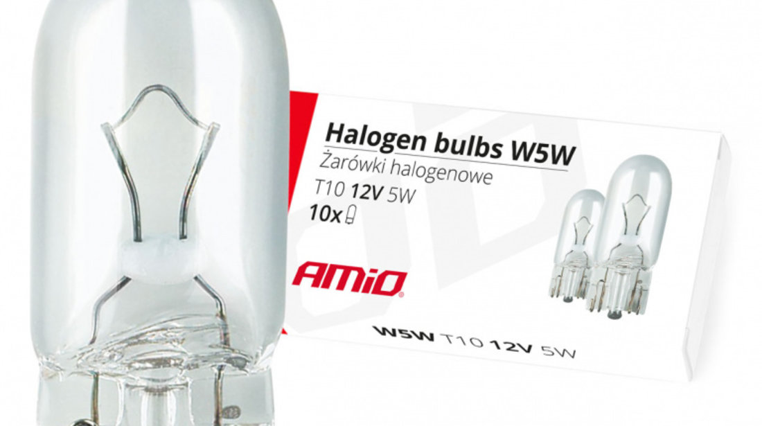 Becuri Cu Halogen W5w T10 5w W2.1x9.5d 12v 10buc Amio 01483