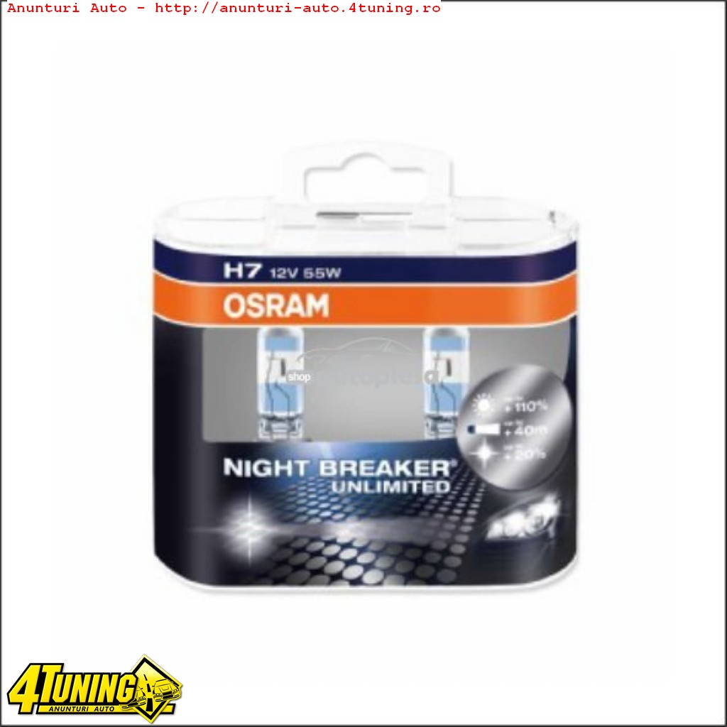 Becuri Osram Night Breaker Unlimited H1 H4 H7 H11 HB3 HB4 D1S D2S