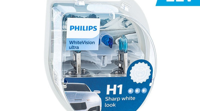 Becuri Philips H1 12v 55w P14,5s + W5w 12v 5w W21x9,5d Whitevision Ultra PH-00525
