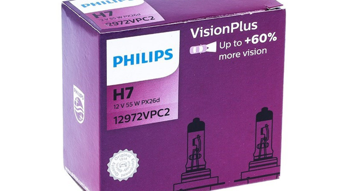 Becuri Philips H7 12v 55w Px26d Visionplus +60% PH-37426