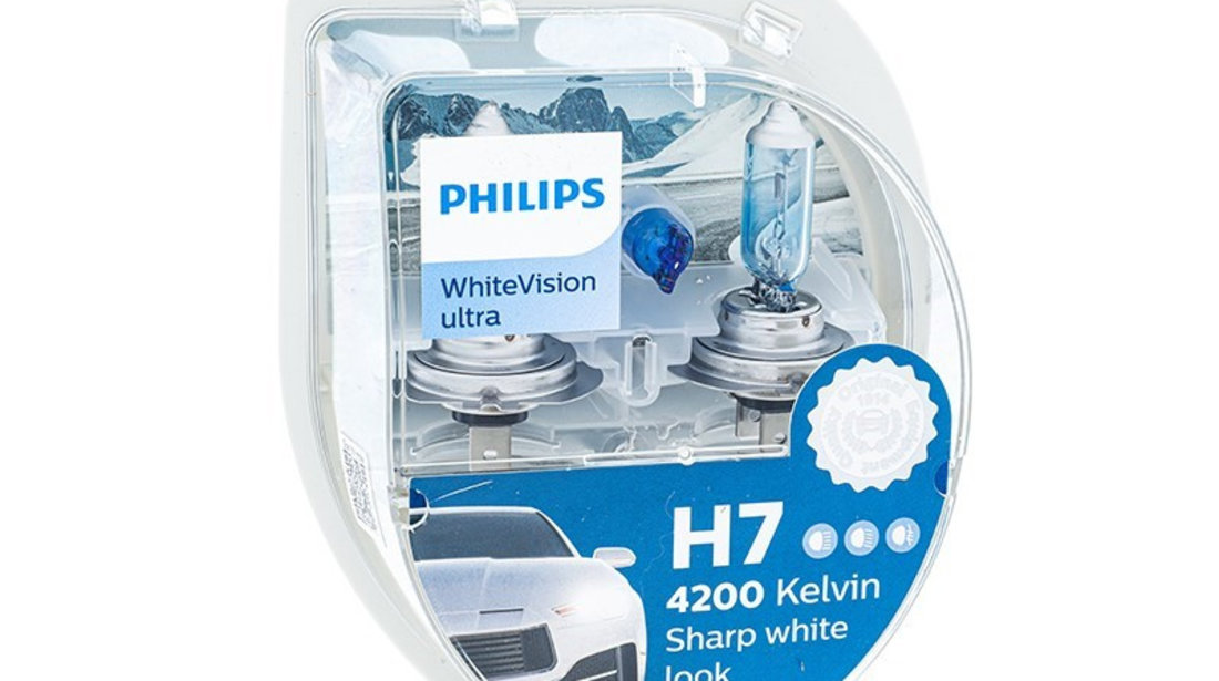 Becuri Philips H7 12v 55w Px26d + W5w 12v W21x9,5d Whitevision Ultra 4200k PH-35495