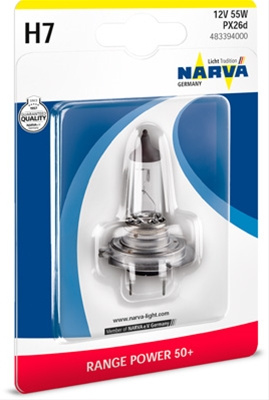 Blister 1 Bec 12v H7 Range Power 50 (+50% Luminozitate, Viata Dubla) Narva 483394000