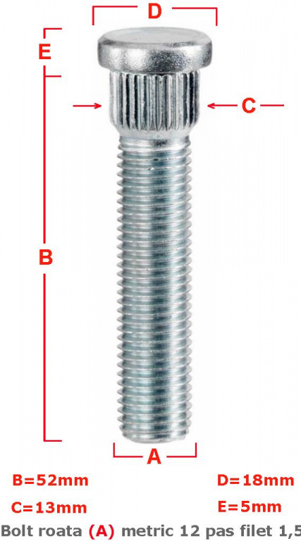 BOLT ROATA METRIC 12 PAS FILET 1,5 52MM – COD B130A52