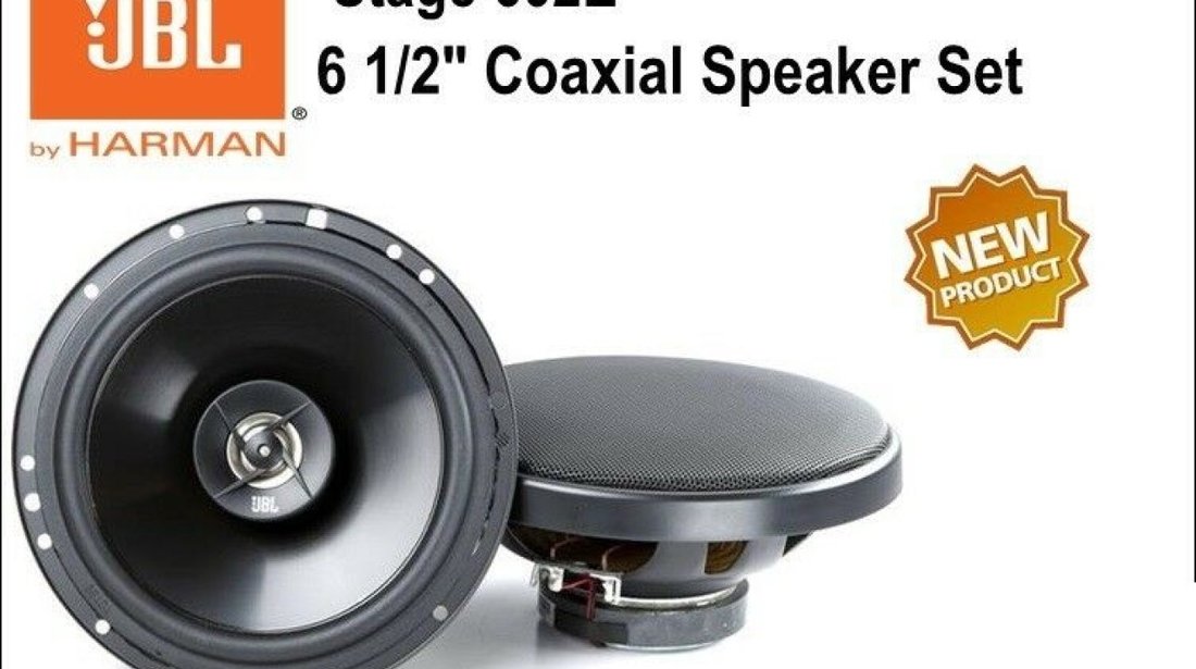 Boxe auto coaxiale JBL STAGE 602E, 45W RMS, 16.5 cm, 2 cai, set 2 difuzoare, grile incluse