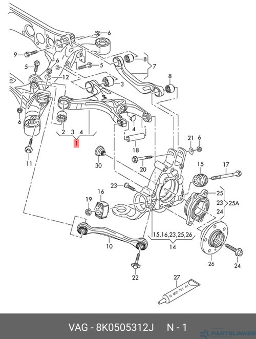 Brat bascula fuzeta dreapta spate Audi A4 B8 (8K) Avant 2011 2.0 TDI OEM 8K0505312J