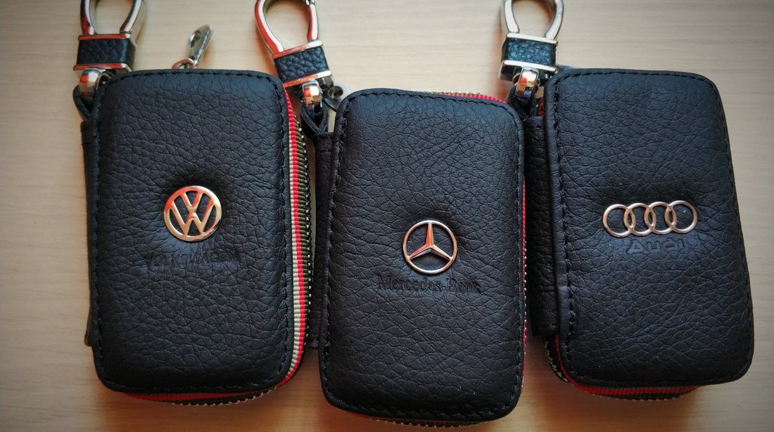 Breloc husa chei piele vw Mercedes , Volkswagen, Audi, BMW + inel port chei + carabina