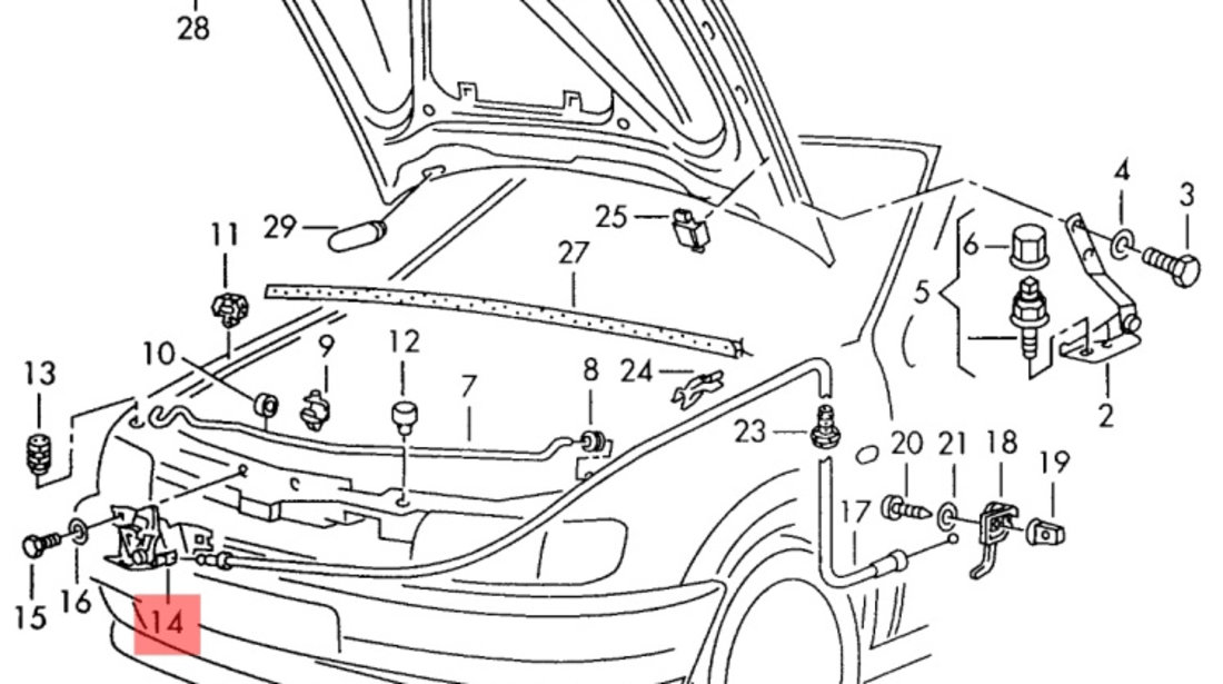 Broasca capota Volkswagen Golf III (1H1) [ 1991 - 1998 ] 1.8 (AAM) 55KW|75HP OEM 1H0823509B