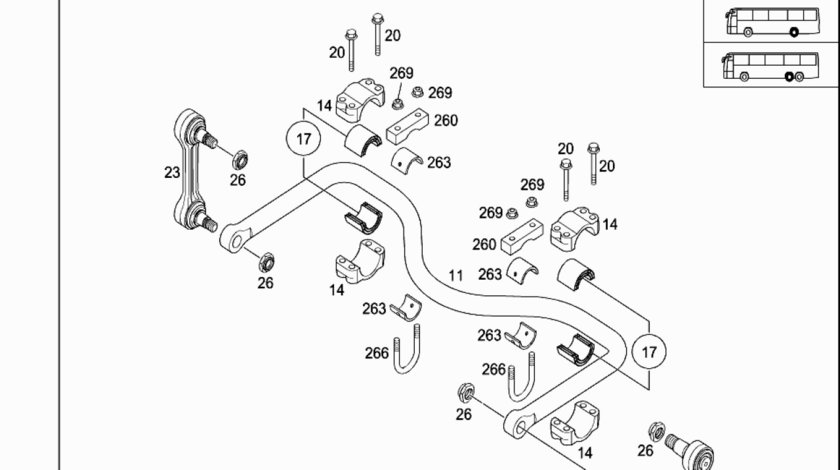 Bucsa bara stabilizatoare punte fata/spate Mercedes Tourismo 15 RHD (poz.95) BP Part A6283220050