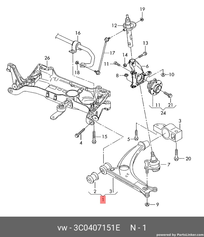 Bucsa brat bascula stanga Volkswagen Passat B6 1.9 TDI kombi 2006 OEM 3C0407151E