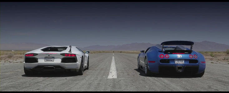 Bugatti Veyron. Lambo Aventador. McLaren MP4-12C. Lexus LFA. Drag Race!