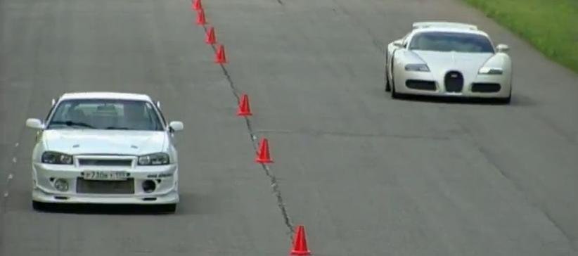 Bugatti Veyron vs. Nissan Skyline R34 - cine sa fie oare castigatorul intr-o cursa de 1,6 km?