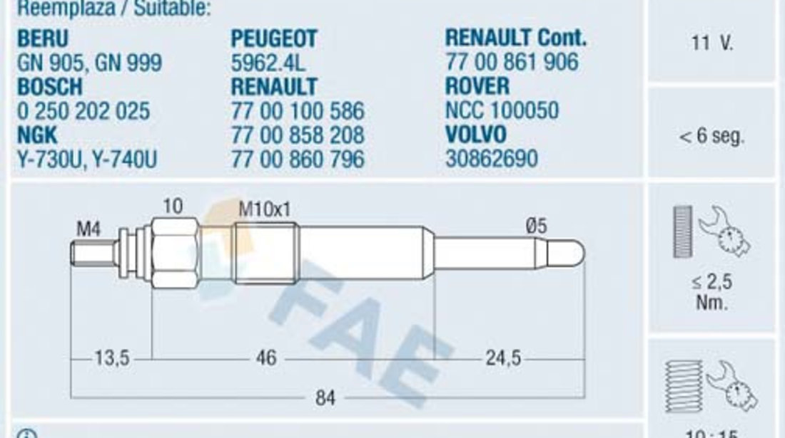 Bujie incandescenta (74153 FAE) HONDA,LAND ROVER,MG,RENAULT,ROVER,VOLVO