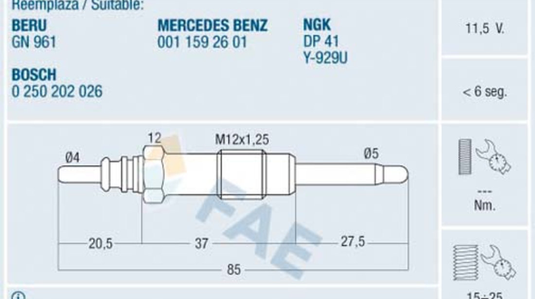 Bujie incandescenta (74154 FAE) MERCEDES-BENZ,SSANGYONG