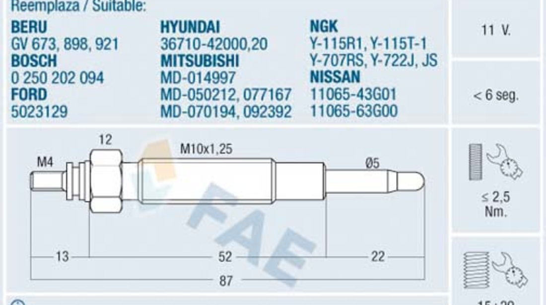 Bujie incandescenta (74169 FAE) HYUNDAI,MITSUBISHI,NISSAN