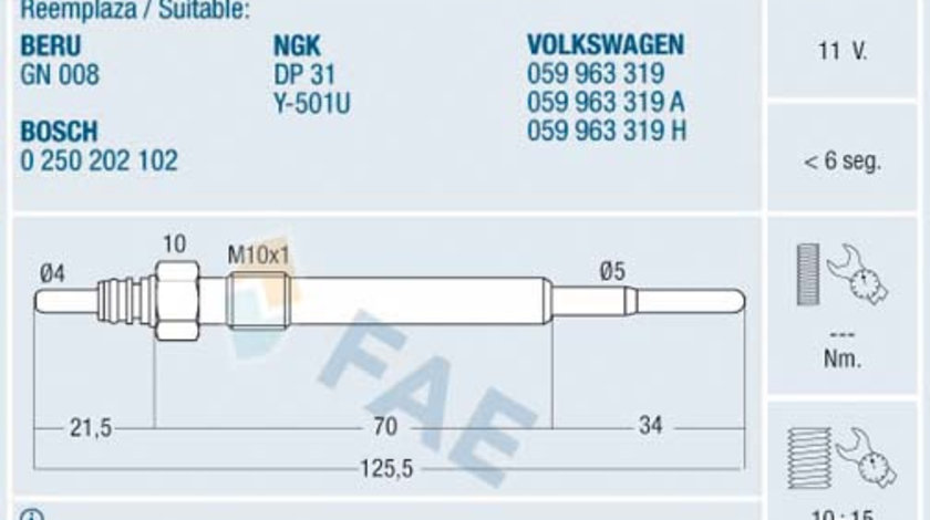 Bujie incandescenta (74174 FAE) AUDI,SKODA,VW