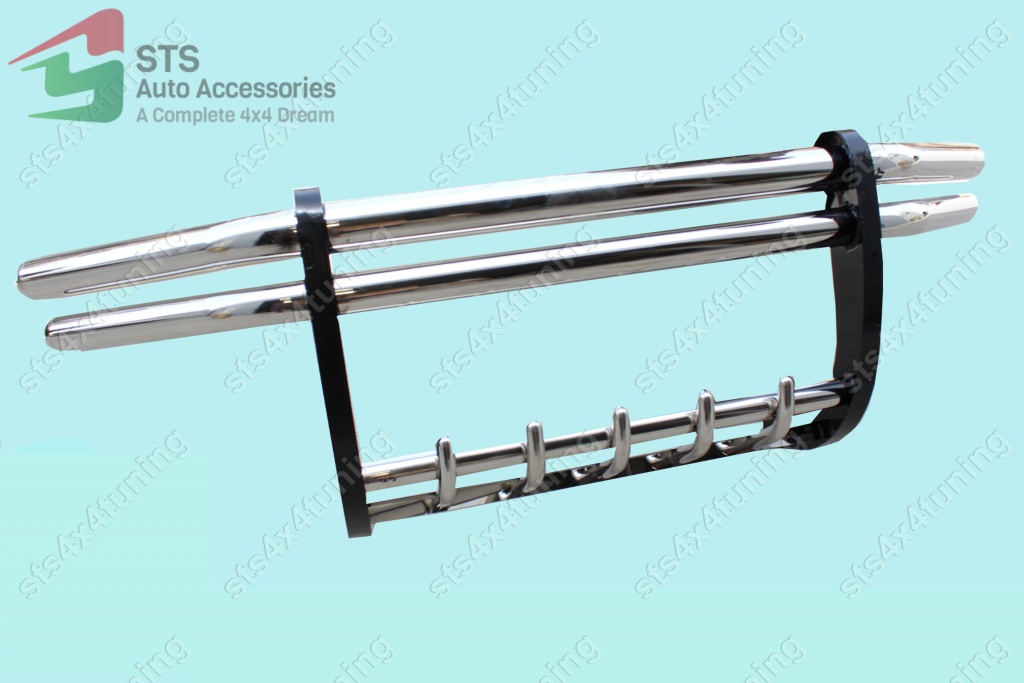 BULLBAR DIN INOX TOYOTA HILUX REVO 2016+ CU SKID+DOUBLE PIPE [V5]