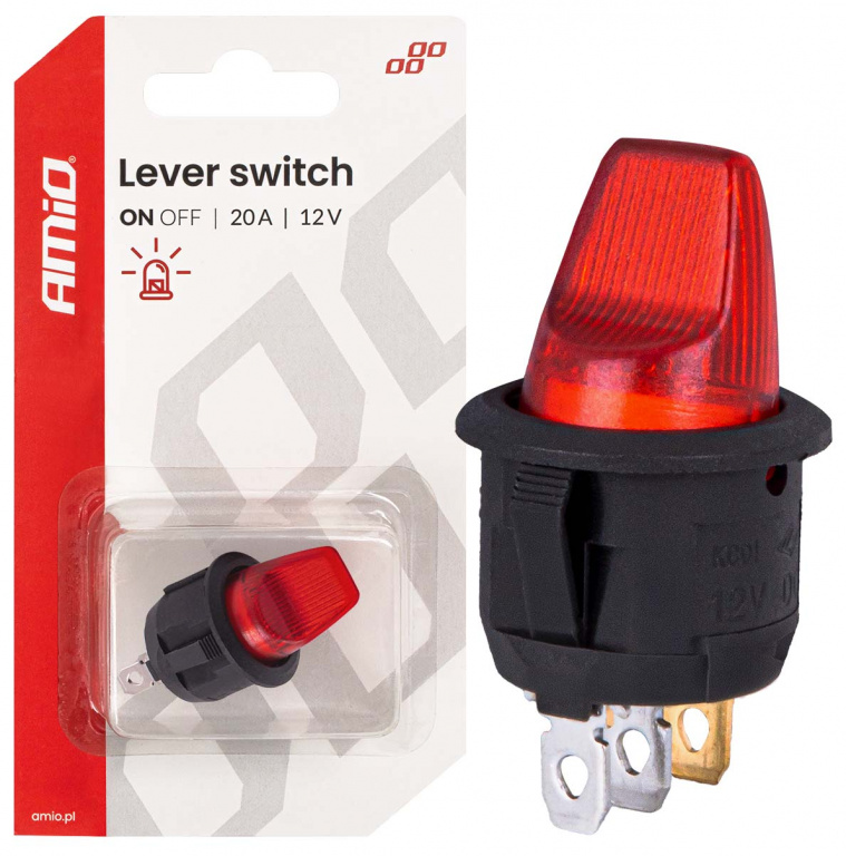 Buton Basculat Cu Iluminare Rosie Amio 20A 12V 04438
