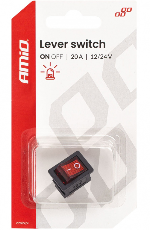 Buton Basculat Cu Iluminare Rosie On / Off Amio 20A 12V / 24V 04440