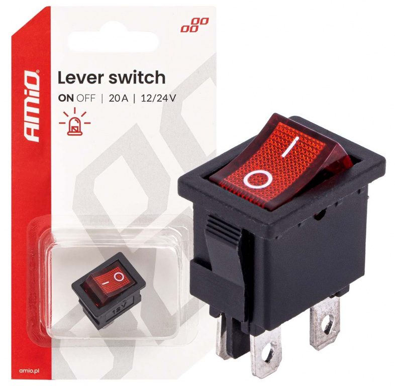 Buton Basculat Cu Iluminare Rosie On / Off Amio 20A 12V / 24V 04440