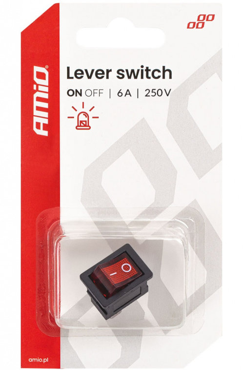 Buton Basculat Cu Iluminare Rosie On / Off Amio 6A 250V 04439