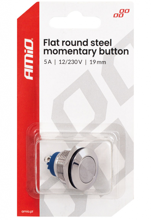 Buton Pornire Momentana Otel Plat Rotund Amio 19mm 5A 12/230V 04436