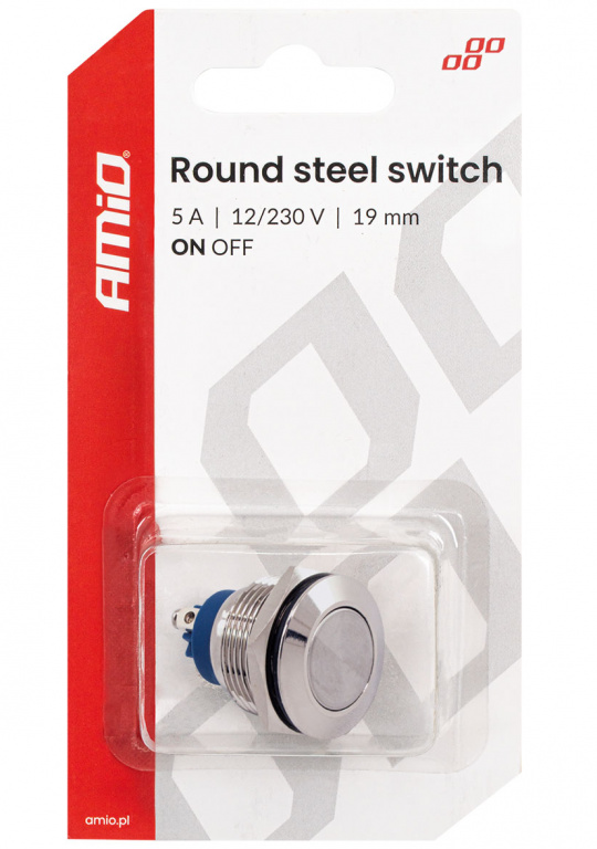 Buton Pornire Otel Plat Rotund On / Off Amio 19mm 5A 12/230V 04474