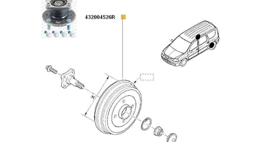 BUTUC TAMBUR FRANA ECHIPAT LOG FARA ABS (2buc) RENAULT 432004526R <br>