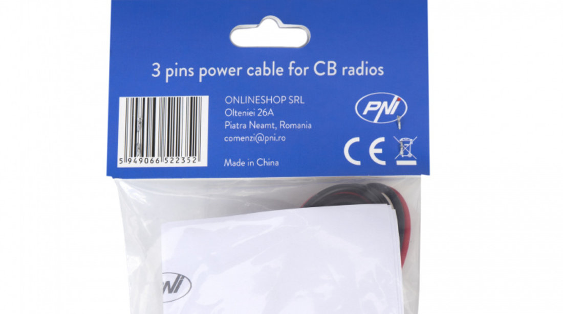 Cablu alimentare PNI cu 3 pini si siguranta pentru statii radio CB, cu siguranta 5A, lungime 200 cm PNI-CA-3P