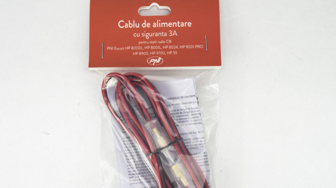 Cablu Alimentare Pni Cu Siguranta 3A Si Conector Pentru Statii Radio Cb Pni Hp 8000L, 8001L, 8024, 9001 Pro, 9700, Lungime 2 Metri PNI-CA-2P