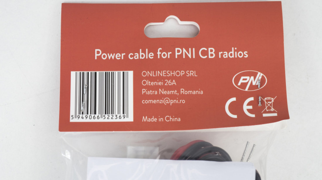 Cablu alimentare PNI cu siguranta 3A si conector pentru statii radio CB PNI HP 8000L, 8001L, 8024, 9001 PRO, 9700, lungime 2 metri PNI-CA-2P