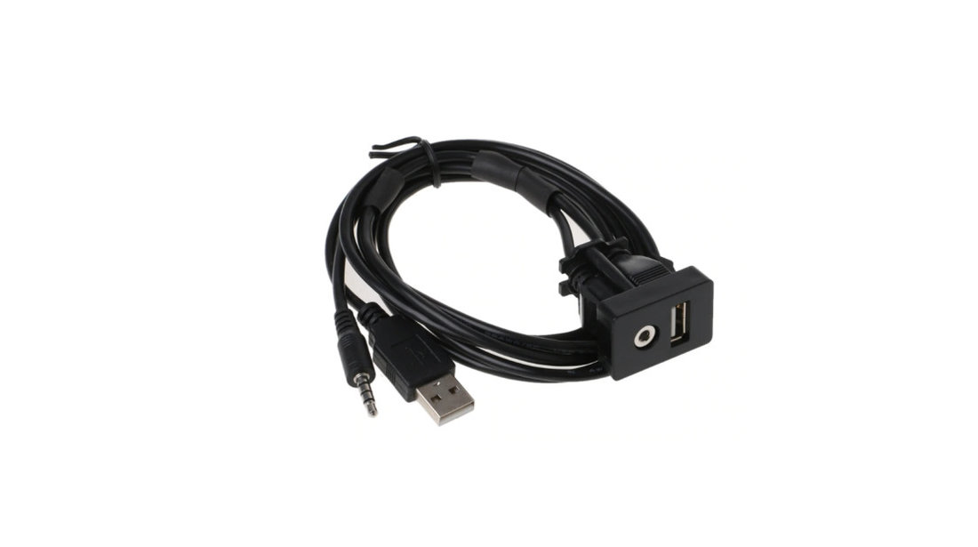 Cablu Auxiliar Universal cu port USB si Jack 3.5mm cu prindere in bord