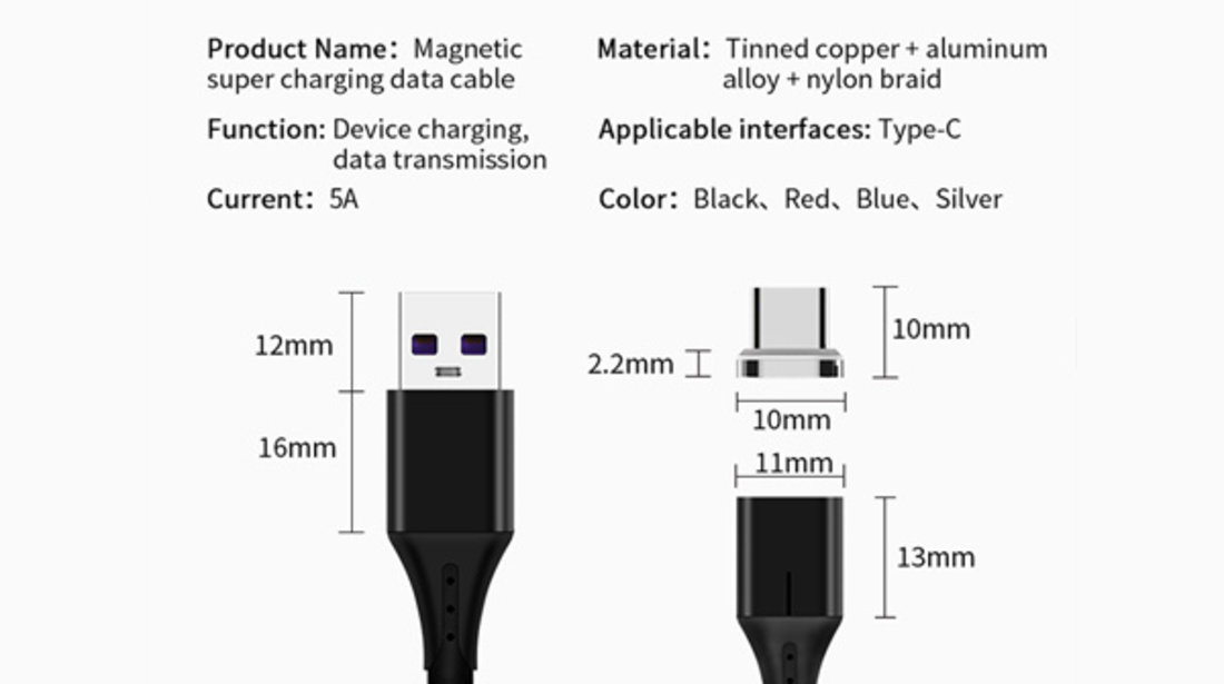 CABLU DATE INCARCARE 2IN1 FAST CHARGE 3.0 USB LA MICRO USB/TYPE-C 1.5M 5A ROSU ⭐⭐⭐⭐⭐