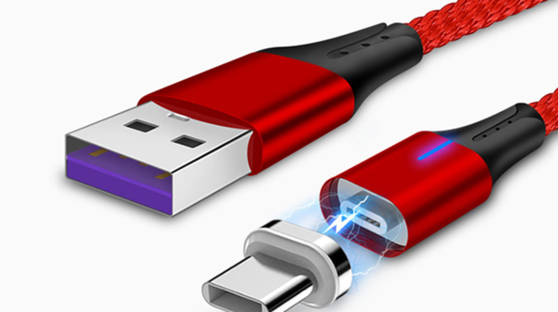 CABLU DATE INCARCARE 2IN1 FAST CHARGE 3.0 USB LA MICRO USB/TYPE-C 1.5M 5A ROSU ⭐⭐⭐⭐⭐