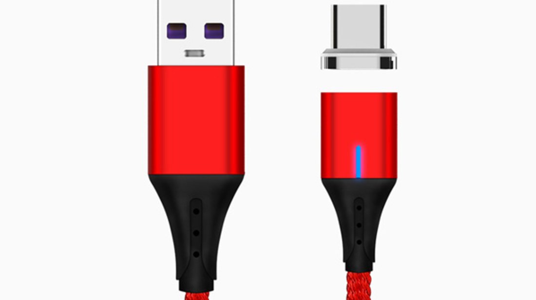 CABLU DATE INCARCARE 2IN1 FAST CHARGE 3.0 USB LA MICRO USB/TYPE-C 1.5M 5A ROSU ⭐⭐⭐⭐⭐