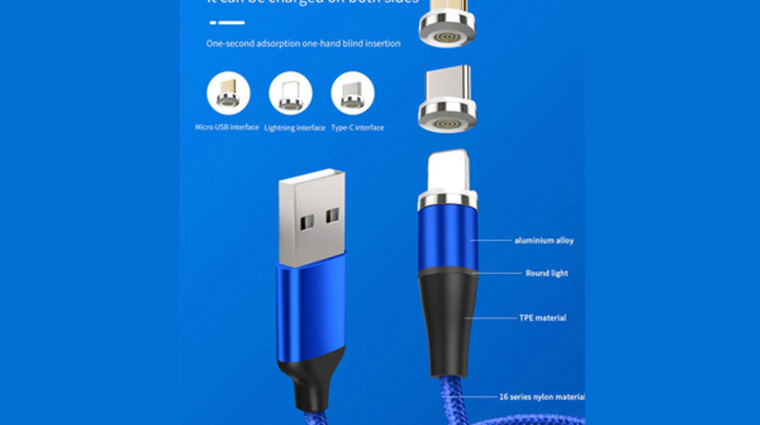 CABLU DATE INCARCARE 3IN1 FAST CHARGE 3.0 USB LA MICRO USB/TYPE-C/LIGHTNING 1.5M 3A NEGRU ⭐⭐⭐⭐⭐