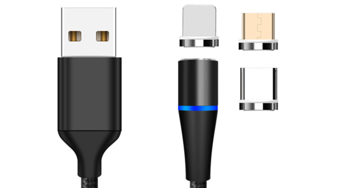 CABLU DATE INCARCARE 3IN1 FAST CHARGE 3.0 USB LA MICRO USB/TYPE-C/LIGHTNING 1.5M 3A NEGRU ⭐⭐⭐⭐⭐