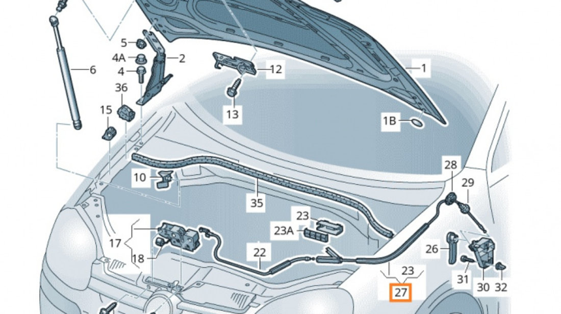 Cablu Deschidere Capota Motor Partea Din Spate Oe Volkswagen 1K1823535A