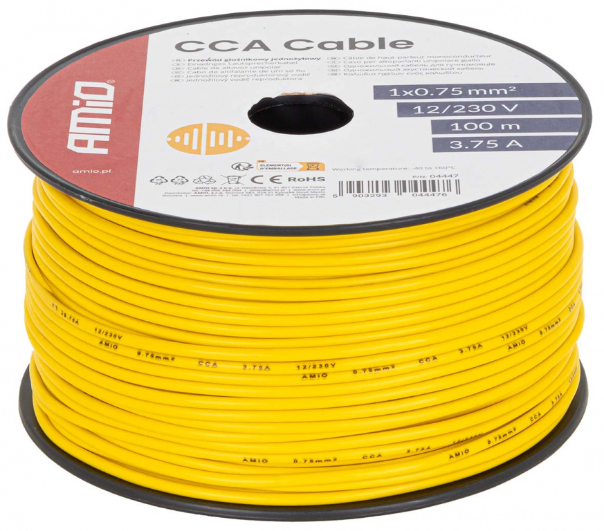 Cablu Electric Monofilar Amio Galben CCA 1x0.75mm2 100M 3.75A 12/230V 04447