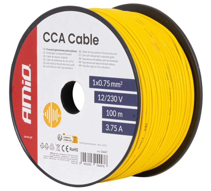 Cablu Electric Monofilar Amio Galben CCA 1x0.75mm2 100M 3.75A 12/230V 04447